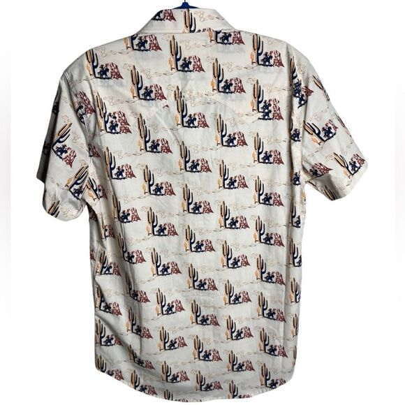 Rock & Roll Denim Panhandle Short Sleeve Button Down Shirt Cream Size Large - Picture 2 of 4